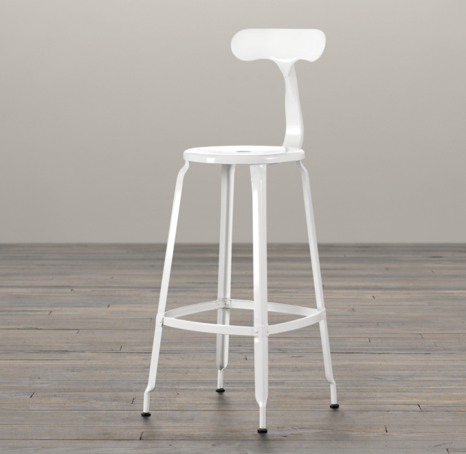 French T Back Barstool White