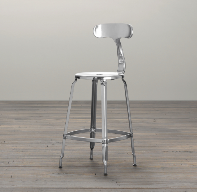 French T Back Counter Stool Polished Chrome