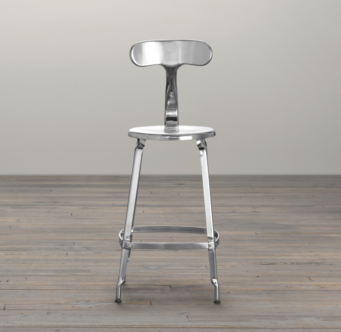 French T Back Counter Stool Polished Chrome
