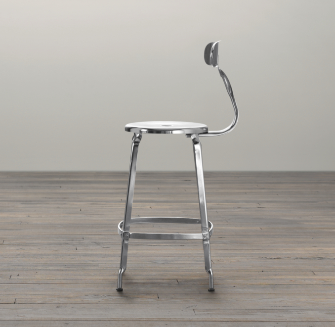 French T Back Counter Stool Polished Chrome
