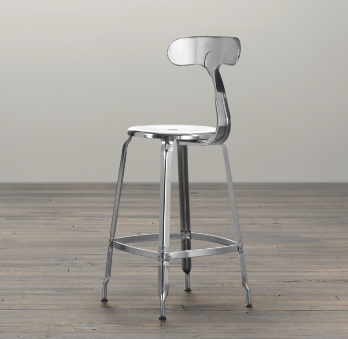 French T Back Counter Stool Polished Chrome