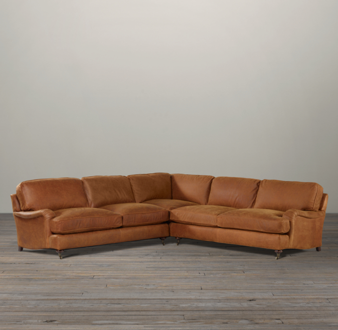 English Roll Arm Leather Corner Sectional