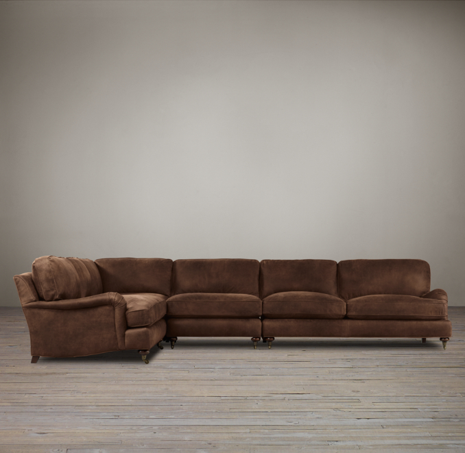 English Roll Arm Leather L-Sectional