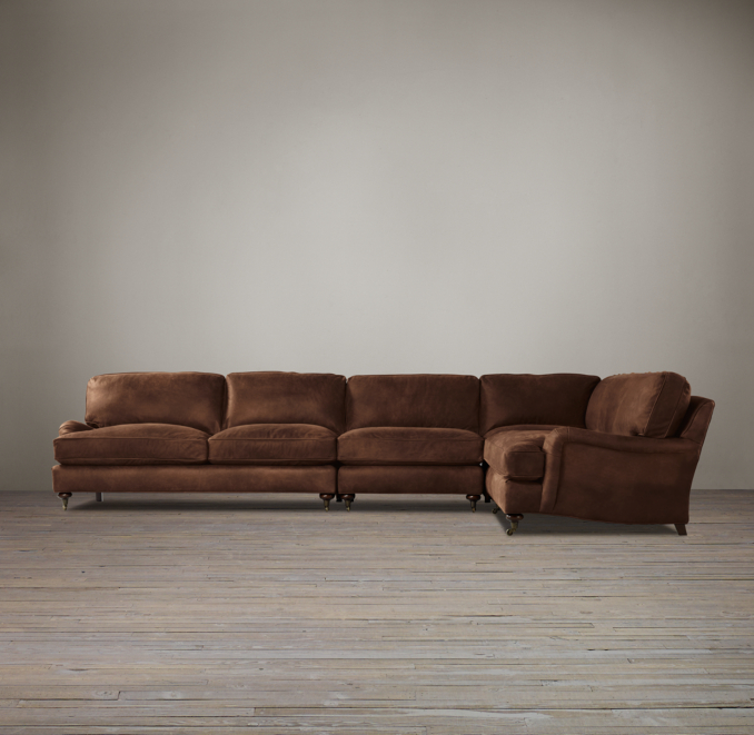 English Roll Arm Leather L-Sectional