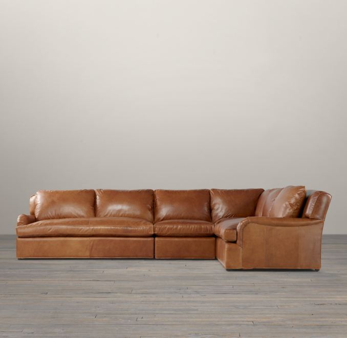 Belgian Classic Roll Arm Leather Right-Arm L-Sectional