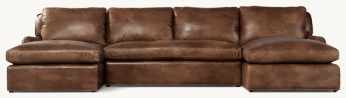 Belgian Classic Roll Arm Leather U-Chaise Sectional