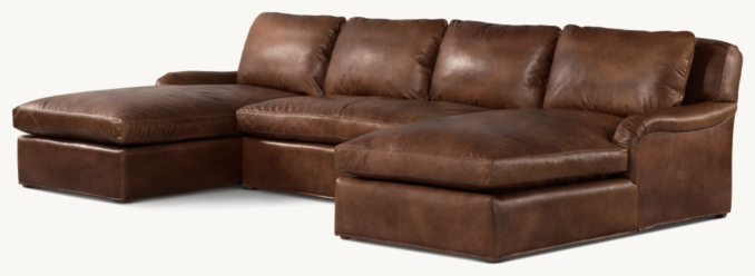 Belgian Classic Roll Arm Leather U-Chaise Sectional