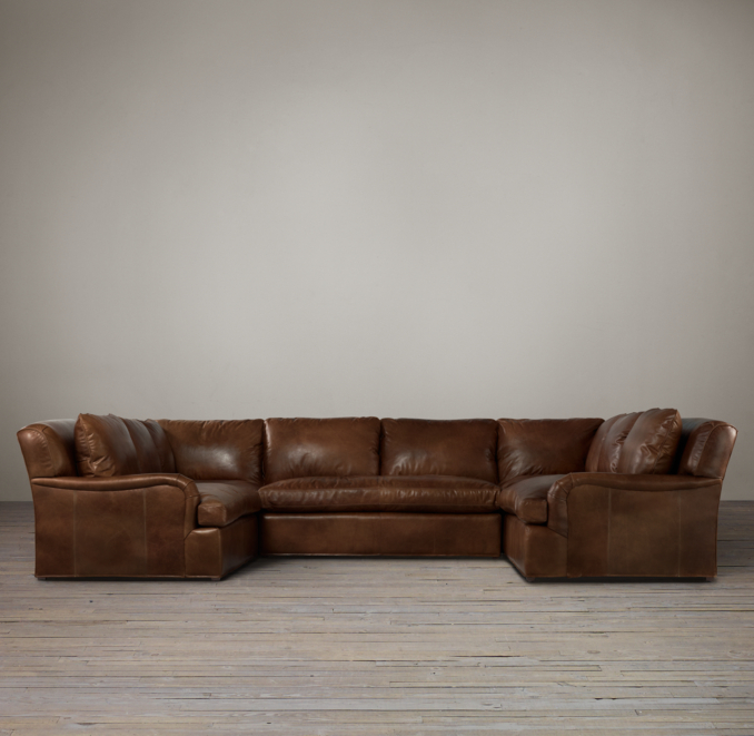 Belgian Classic Roll Arm Leather U-Sofa Sectional