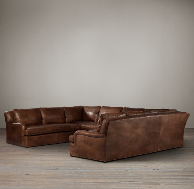 Belgian Classic Roll Arm Leather U-Sofa Sectional