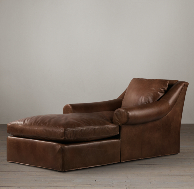 Belgian Roll Arm Leather Chaise