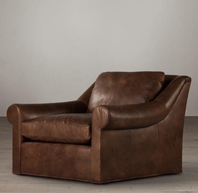 Belgian Roll Arm Leather Swivel Chair