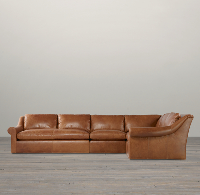 Belgian Roll Arm Leather Right-Arm L-Sectional