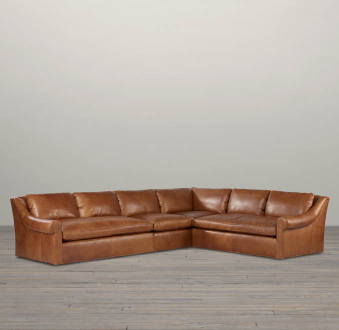 Belgian Roll Arm Leather Right-Arm L-Sectional
