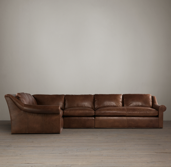 Belgian Roll Arm Leather L-Sectional