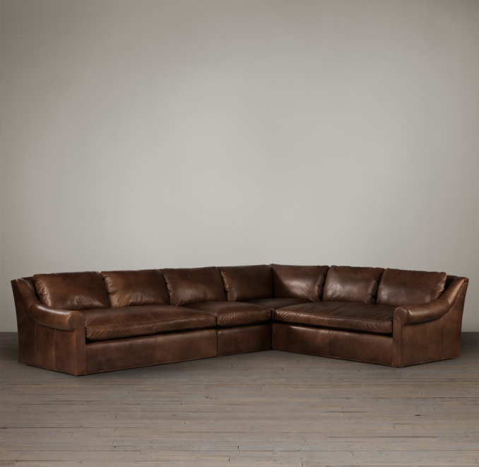 Belgian Roll Arm Leather L-Sectional