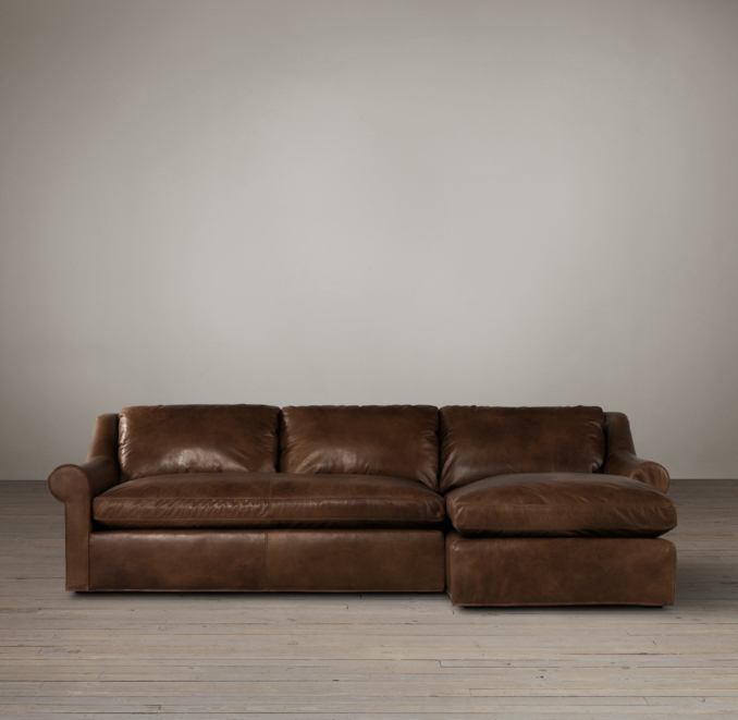 Belgian Roll Arm Leather Sofa Chaise Sectionals