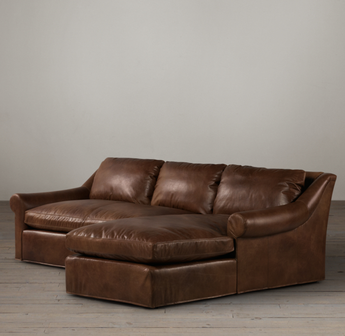 Belgian Roll Arm Leather Right-Arm Sofa Chaise Sectional