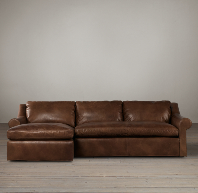 Belgian Roll Arm Leather Left-Arm Sofa Chaise Sectional