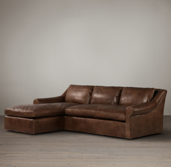 Belgian Roll Arm Leather Left-Arm Sofa Chaise Sectional