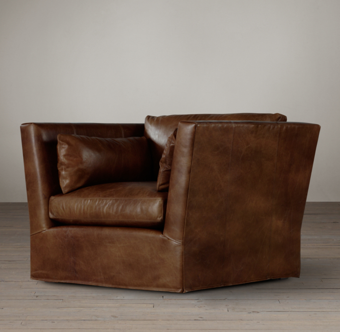 Belgian Shelter Arm Leather Swivel Chair