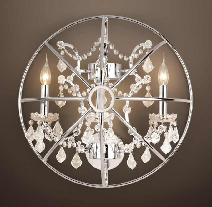 Foucault's Iron Orb Crystal Sconce Polished Nickel