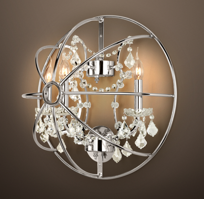 Foucault's Iron Orb Crystal Sconce Polished Nickel