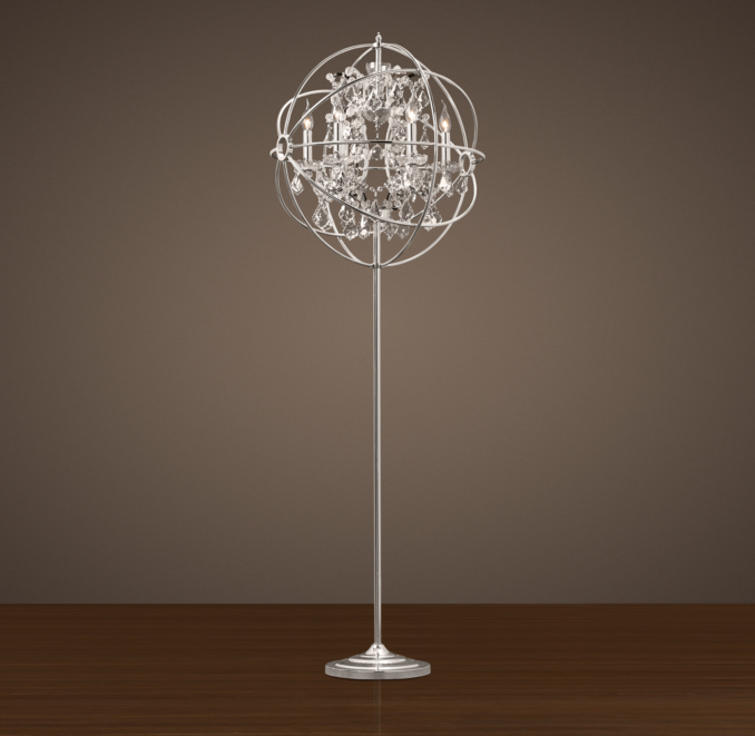 Foucault's Iron Orb Crystal Floor Lamp Polished Nickel