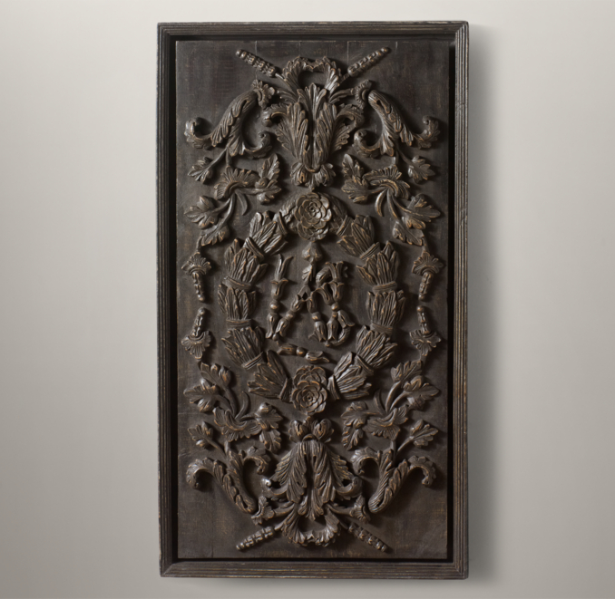 Hand-Carved Rococo Wood Panel Black
