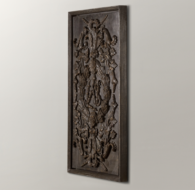 Hand-Carved Rococo Wood Panel Black