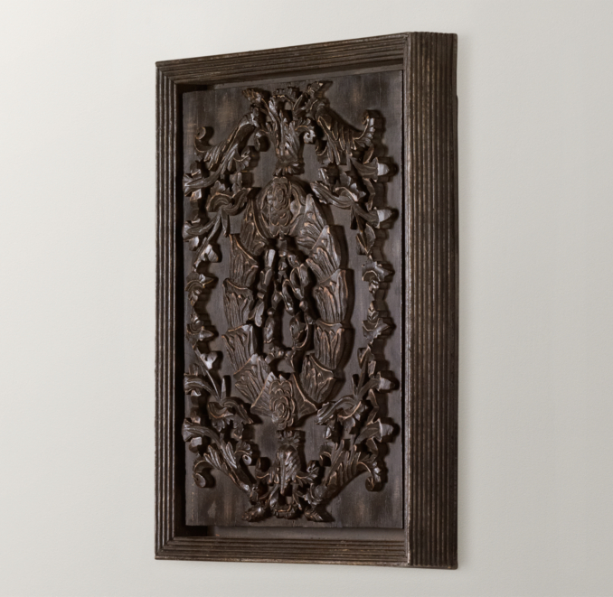 Hand-Carved Rococo Wood Panel Black Small