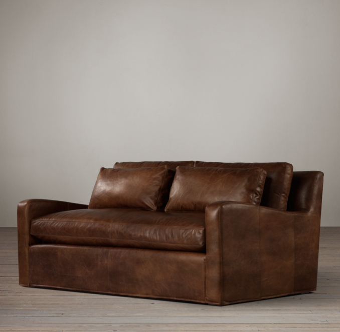 6' Belgian Slope Arm Leather Sofa