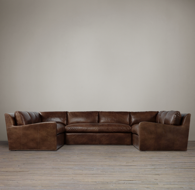 Belgian Slope Arm Leather U-Sofa Sectional