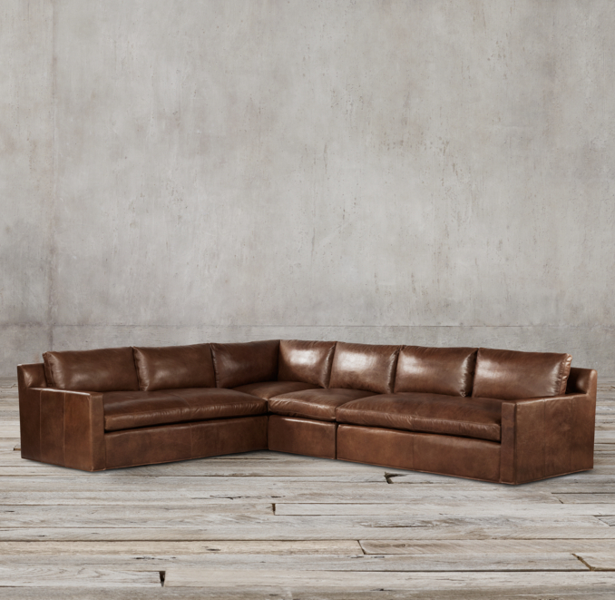 Belgian Track Arm Leather L-Sectional