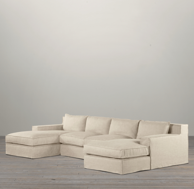 Belgian Classic Roll Arm Slipcovered U-Chaise Sectional