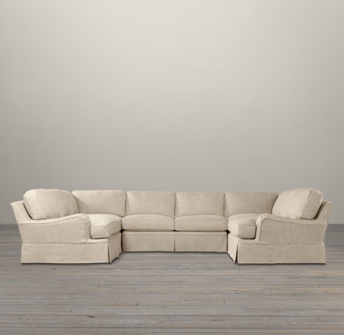 English Roll Arm Slipcovered U-Sofa Sectional