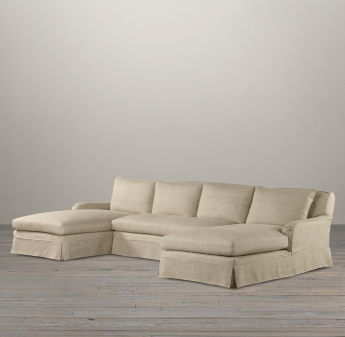 English Roll Arm Slipcovered U-Chaise Sectional