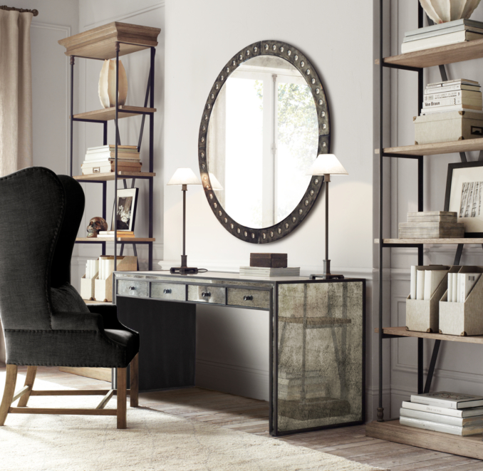 Palazzo Antiqued-Glass Round Mirror