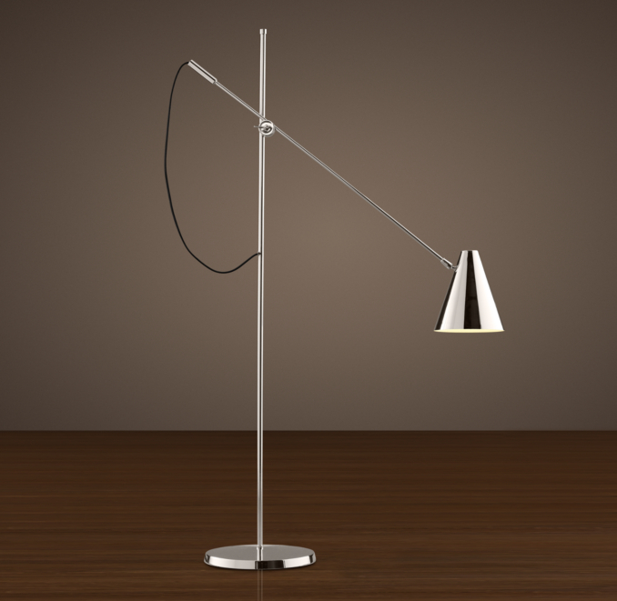 20th C. Torpedo Task Floor Lamp Polished Nickel