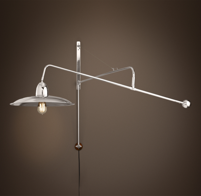 1940s Architect's Boom Large Sconce Polished Nickel