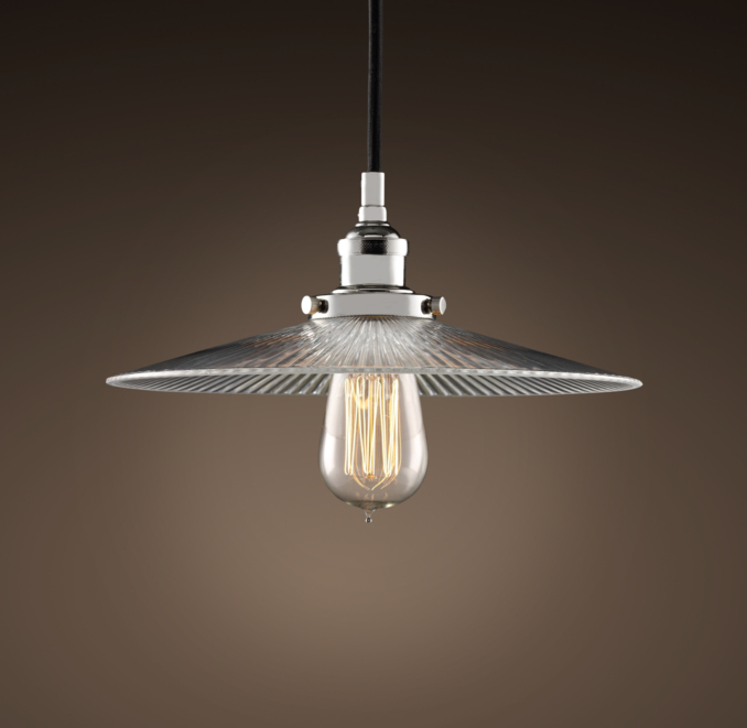 Ribbed Glass Filament 11" Pendant Polished Nickel   