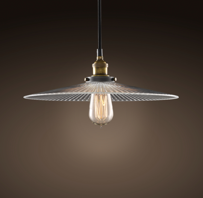 Ribbed Glass Filament 14" Pendant Aged Steel