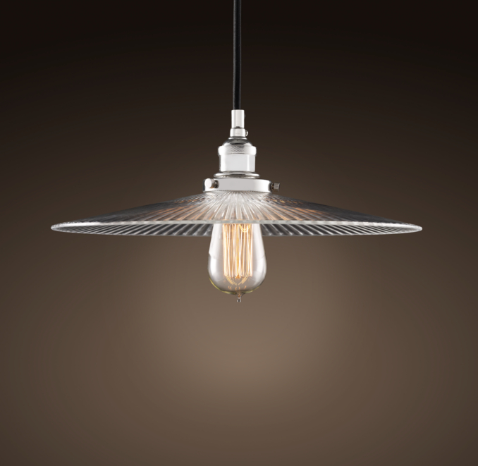 Ribbed Glass Filament 14" Pendant Polished Nickel