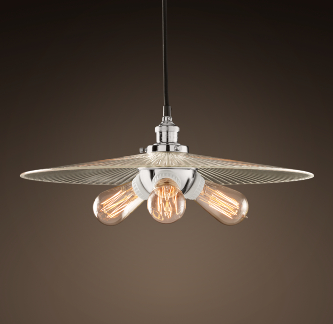 Ribbed Glass Filament 18" Pendant Polished Nickel