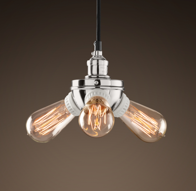 Bare Bulb Filament Triple Pendant Polished Nickel