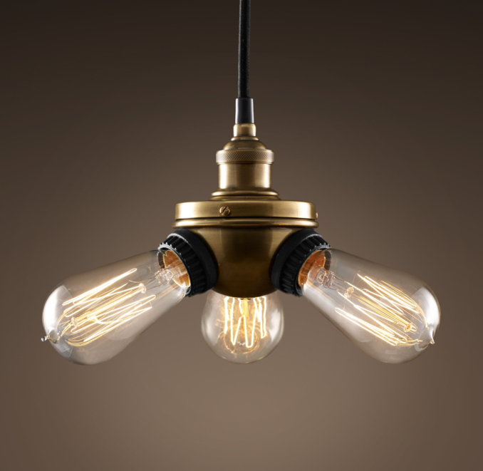 Bare Bulb Filament Triple Pendant Aged Steel