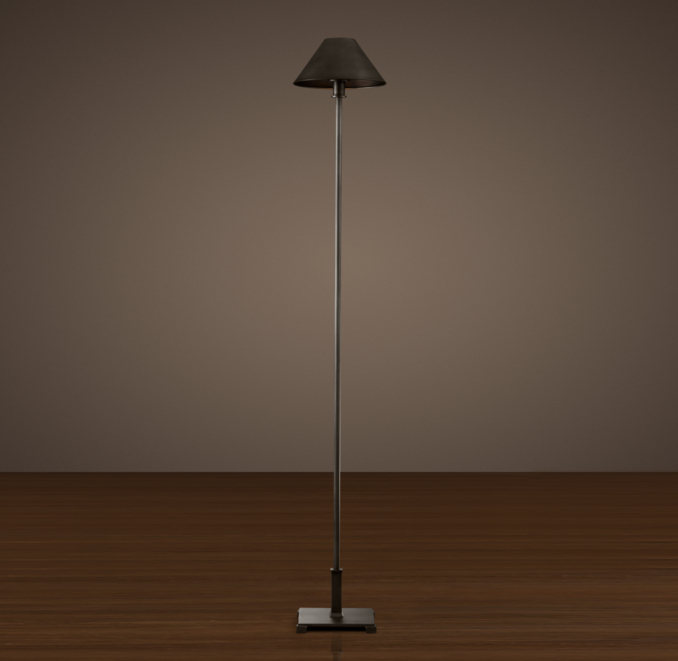 Petite Candlestick Floor Lamp Aged Steel with Metal Shade
