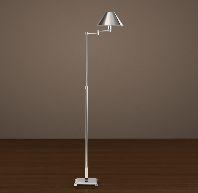 Petite Candlestick Swing-Arm Floor Lamp Polished Nickel with Metal Shade