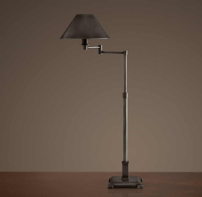 Petite Candlestick Swing-Arm Table Lamp Aged Steel with Metal Shade