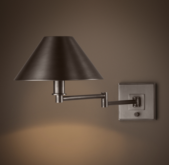 Petite Candlestick Swing-Arm Sconce Bronze with Metal Shade