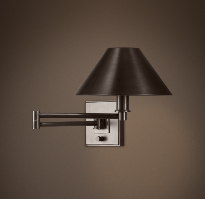 Petite Candlestick Swing-Arm Sconce Bronze with Metal Shade